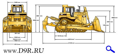 Размеры бульдозера Cat D9R